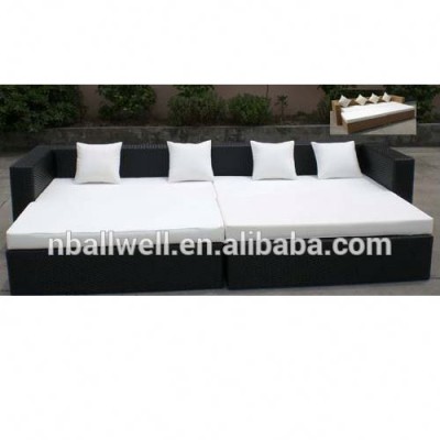 All weather large square sectional sun bed rattan daybed couch sofa AWRF5080,rattan daybed sofa